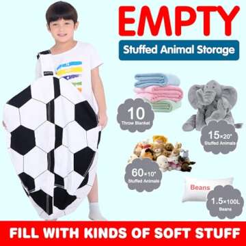 Lukeight Stuffed Animal Storage Bean Bag Chair Cover for Kids - Soccer