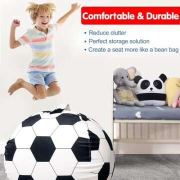 Lukeight Soccer Stuffed Animal Storage Bean Bag Cover