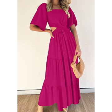 LEANI Womens Short Sleeve Cutout Maxi Dress for Summer