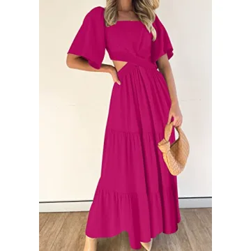 LEANI Womens Short Sleeve Cutout Maxi Dress for Summer