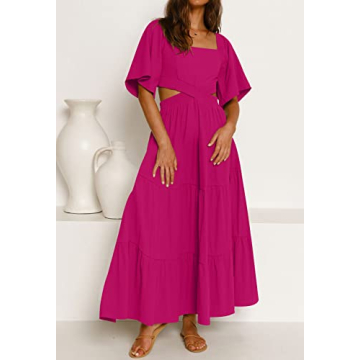 LEANI Womens Short Sleeve Cutout Maxi Dress for Summer