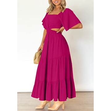 LEANI Womens Short Sleeve Cutout Maxi Dress for Summer