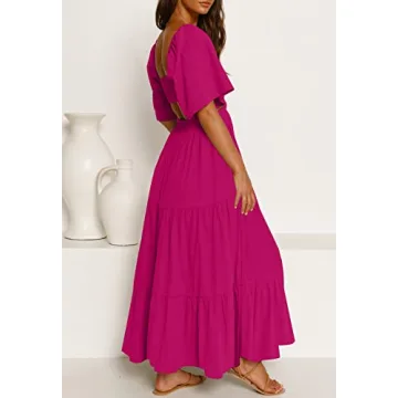 LEANI Womens Short Sleeve Cutout Maxi Dress for Summer