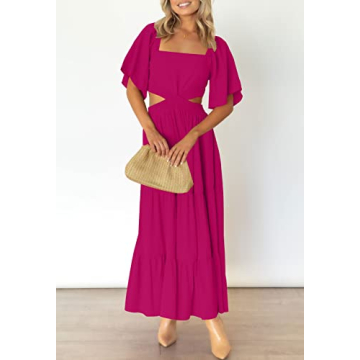 LEANI Womens Short Sleeve Cutout Maxi Dress for Summer