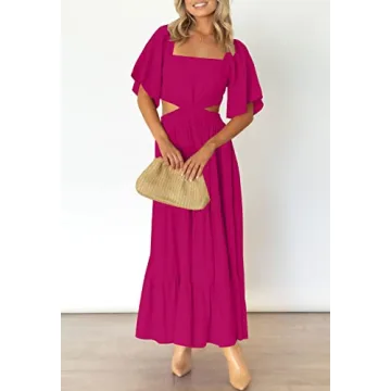 LEANI Womens Short Sleeve Cutout Maxi Dress for Summer