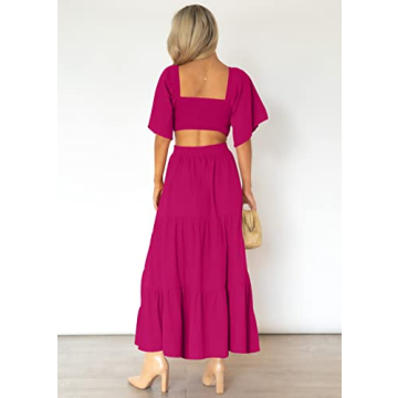 LEANI Womens Short Sleeve Cutout Maxi Dress for Summer