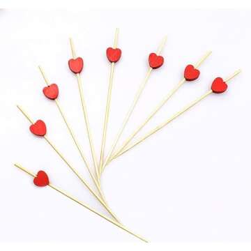 Akak Store 100 Counts Handmade 4.7" Red Heart Cocktail Sticks Sandwich Fruit Toothpicks Cocktail Pic...