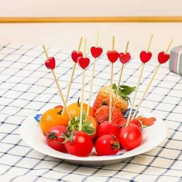 Akak Store 100 Counts Handmade 4.7" Red Heart Cocktail Sticks Sandwich Fruit Toothpicks Cocktail Picks Party Supplies