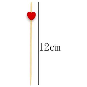 Akak Store 100 Counts Handmade 4.7" Red Heart Cocktail Sticks Sandwich Fruit Toothpicks Cocktail Picks Party Supplies