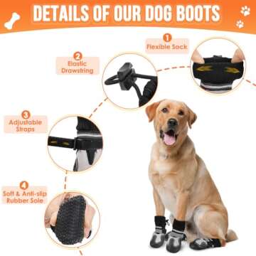 SlowTon Dog Boots - Waterproof Fleece Lined Dog Shoes for Large Small Medium Dogs, Soft Rubber Paw Protector for Winter Snow, Dog Booties for Hardwood Floor Outdoor Walking Hiking Rain (Grey, Size 3)