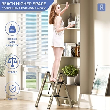 Lightweight 2 Step Ladder Stool - Elegant Gold Finish