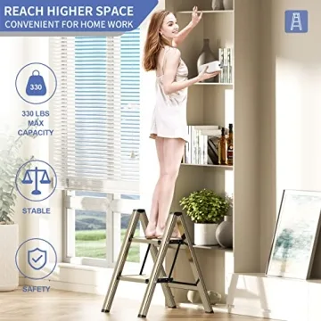 Lightweight 2 Step Ladder Stool - Elegant Gold Finish