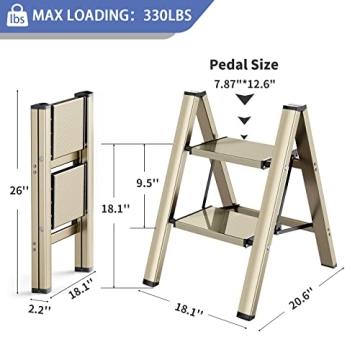 Lightweight 2 Step Ladder Stool - Elegant Gold Finish