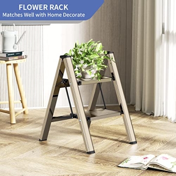 Lightweight 2 Step Ladder Stool - Elegant Gold Finish