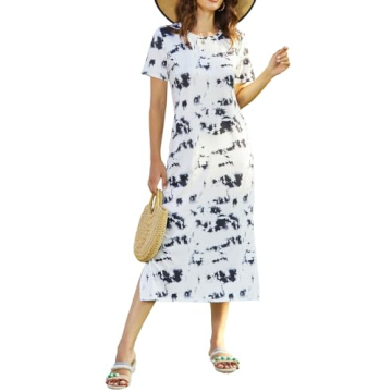 Naggoo Tie Dye Maxi Dresses for Women Casual Summer Round Neck Beach Dress