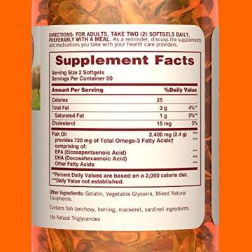 Sundown Fish Oil 1200 mg, Omega-3 Dietary Supplement, Supports Heart Health, 100 Softgels (Packaging May Vary)