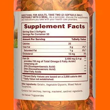 Sundown Fish Oil 1200 mg, Omega-3 Dietary Supplement, Supports Heart Health, 100 Softgels (Packaging May Vary)