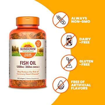 Sundown Fish Oil 1200 mg, Omega-3 Dietary Supplement, Supports Heart Health, 100 Softgels (Packaging May Vary)