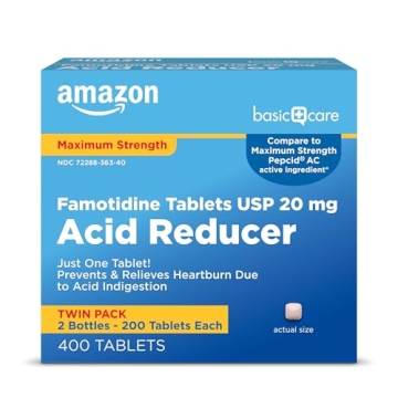 Amazon Basic Care Famotidine Tablets 20mg – Heartburn Relief, 400 Count