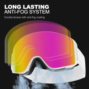 Odoland Ski Goggles Set with Detachable Lens, Frameless Interchangeable Lens, Anti-Fog UV Protection...