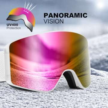 Odoland Ski Goggles Set with Detachable Lens, Frameless Interchangeable Lens, Anti-Fog UV Protection Snow Goggles for Men and Women, Helmet Compatible - White Frame Pink Lens vlt 15%