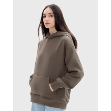 PUMIEY Hoodies for Women Essentials Hoodie Sweatshirt Long Sleeve Tops Fall Fashion Outfits 2024，Simply Taupe，Medium
