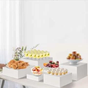 10" 11" 12" - Set of 3 Food Risers, Food Display, Catering Supplies Buffet Display, Buffet Risers, Wedding Cake Stand, Desert Table Display Set, Serving Platter, Tiered Tray Stand with Stackable Nesting Design - Large (10", 11", 12")