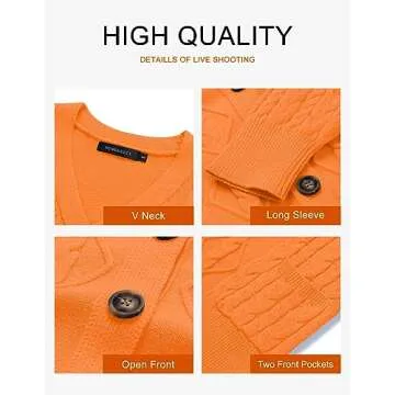 MEROKEETY Women's 2024 Fall Cable Knit Cropped Cardigans Button Down Loose Casual Sweater Short Outwears, Orange, M