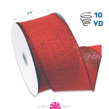 Morex Burlap Wired Ribbon 2.5" x 10 YD - Rose Red