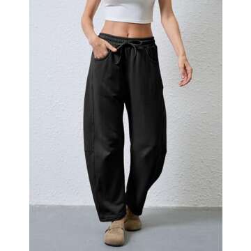 SeekMe Women's Barrel Leg Sweatpant Drawstring Elastic Waisted Wide Leg Pants Casual Cotton Palazzo Trousers with Pockets