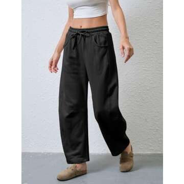SeekMe Women's Barrel Leg Sweatpant Drawstring Elastic Waisted Wide Leg Pants Casual Cotton Palazzo Trousers with Pockets
