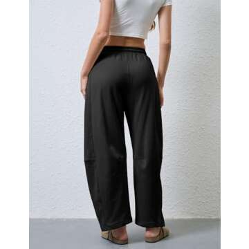 SeekMe Women's Barrel Leg Sweatpant Drawstring Elastic Waisted Wide Leg Pants Casual Cotton Palazzo Trousers with Pockets