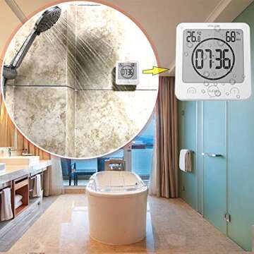Timer Waterproof for Shower, Water Resistant Bathroom Wall Clock with Suction, Large Countdown Visua...