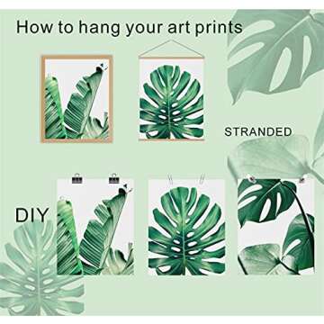 Barri Design Botanical Wall Art Prints Set of 3 Plant Leaf Wall Art Tropical Plants Pictures Palm Banana Monstera Green Leaf Wall Decor for Bedroom Living Room Wall Decorations (UNFRAMED)