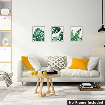 Barri Design Botanical Wall Art Prints Set of 3 Plant Leaf Wall Art Tropical Plants Pictures Palm Banana Monstera Green Leaf Wall Decor for Bedroom Living Room Wall Decorations (UNFRAMED)