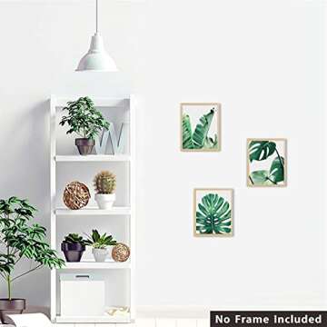 Barri Design Botanical Wall Art Prints Set of 3 Plant Leaf Wall Art Tropical Plants Pictures Palm Banana Monstera Green Leaf Wall Decor for Bedroom Living Room Wall Decorations (UNFRAMED)