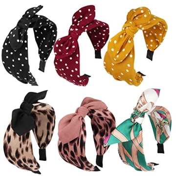 Jaciya 6 Pieces Knotted Bow Headbands for Women Fashion Wide Headband with Bow Bunny Ears Headband V...