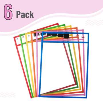 Mr. Pen- Dry Erase Pocket Sleeves, 10 x 14 Inch, 6 Pack, Colorful, Plastic,Reusable, Clear, Classroom Sleeves