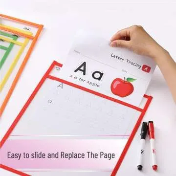 Mr. Pen- Dry Erase Pocket Sleeves, 10 x 14 Inch, 6 Pack, Colorful, Plastic,Reusable, Clear, Classroom Sleeves