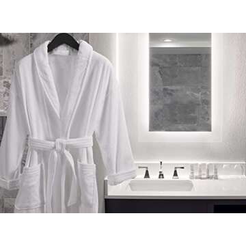 Marriott Terry Velour Robe - Bath Robes for Women - Ladies White Hotel Robe with Shawl Collar and Se...