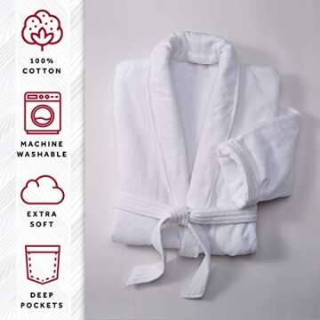 Marriott Terry Velour Robe - Bath Robes for Women - Ladies White Hotel Robe with Shawl Collar and Self-Tie Belt - Women's Robes - Spa Robe - Bathrobe for Women - One Size