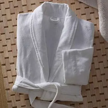 Marriott Terry Velour Robe - Bath Robes for Women - Ladies White Hotel Robe with Shawl Collar and Self-Tie Belt - Women's Robes - Spa Robe - Bathrobe for Women - One Size