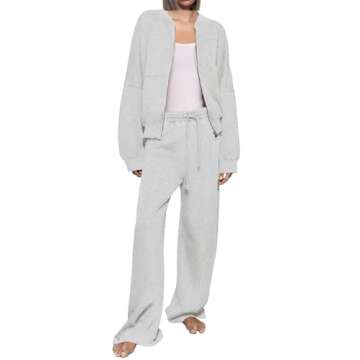 Bloggerlove Womens 2 Piece Outfits Lounge Set Long Sleeve Zip Up Sweatshirt Wide Leg Sweatpants Fall Matching Sweatsuit