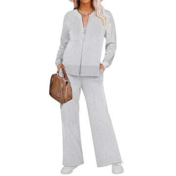 Bloggerlove Womens 2 Piece Outfits Lounge Set Long Sleeve Zip Up Sweatshirt Wide Leg Sweatpants Fall Matching Sweatsuit
