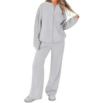 Bloggerlove Womens 2 Piece Outfits Lounge Set Long Sleeve Zip Up Sweatshirt Wide Leg Sweatpants Fall Matching Sweatsuit