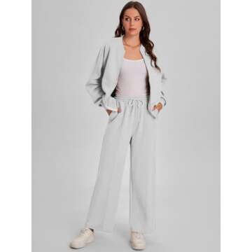 Bloggerlove Womens 2 Piece Outfits Lounge Set Long Sleeve Zip Up Sweatshirt Wide Leg Sweatpants Fall Matching Sweatsuit