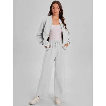 Bloggerlove Womens 2 Piece Outfits Lounge Set Long Sleeve Zip Up Sweatshirt Wide Leg Sweatpants Fall Matching Sweatsuit