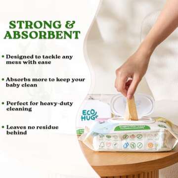 EcoHugs Unbleached Organic Bamboo Baby Wipes, with Aloe, Vitamin E, and Calendula, Hypoallergenic and Unscented, for Sensitive Skin, 240 Wipes (4 Packs)