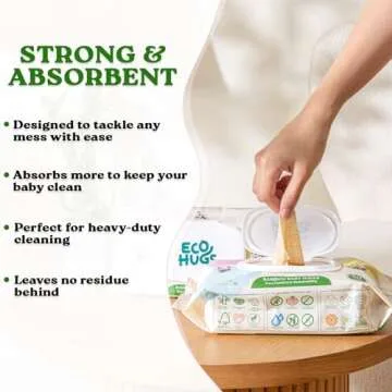 EcoHugs Unbleached Organic Bamboo Baby Wipes, with Aloe, Vitamin E, and Calendula, Hypoallergenic and Unscented, for Sensitive Skin, 240 Wipes (4 Packs)