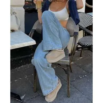 RNASBE Platform Slippers Mini Boots for Women Fleece Lined Snow Boots Anti-Slip Snow Platform Slippers for Women Winter Outdoor